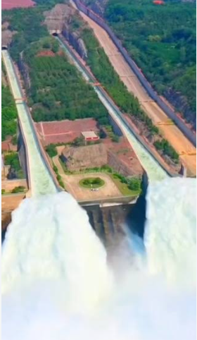 Aerial view of water infrastructure and surrounding land