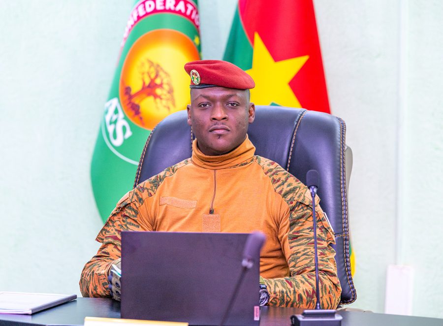 Captain Ibrahim Traoré seated alone at his desk